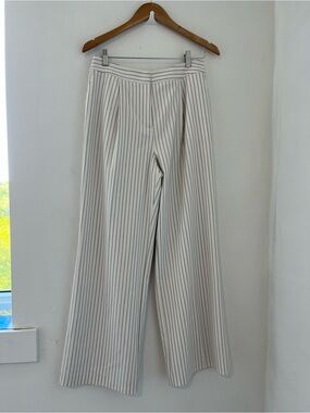 Mint Velvet Wide-Leg Pinstripe Trousers in Creamy and Black